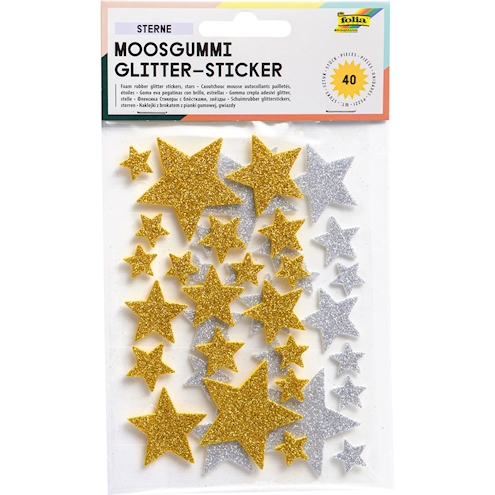 Moosgummi Glitter-Sticker Sterne selbstklebend, 40 Stk.