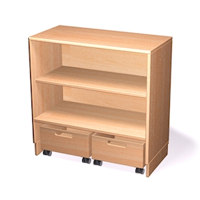 Bausteinschrank mit 2 Böden, 2 Bausteinwägen,Massivholz Birke B 80 x H 80 x T 40 cm