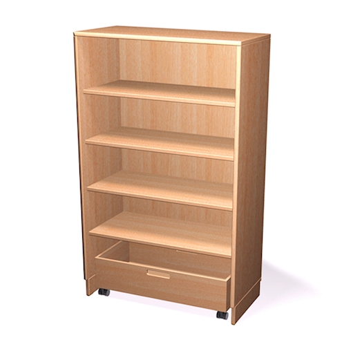 Bausteinschrank mit 4 Böden, 1 Bausteinwagen,Massivholz Birke B 80 x H 130 x T 40 cm